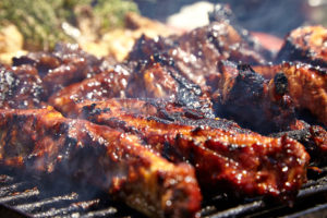 BBQ Grilled pork ribs on the grill.